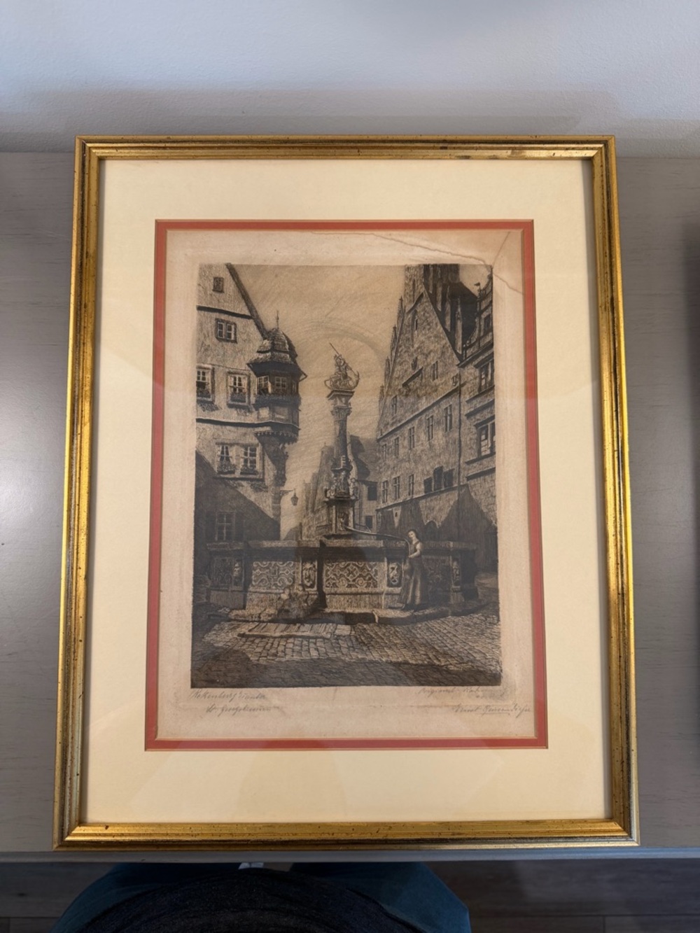 Original Rothenburg Artwork St. George Fountain Signed Framed 12x15” Image - Picture 9 of 11